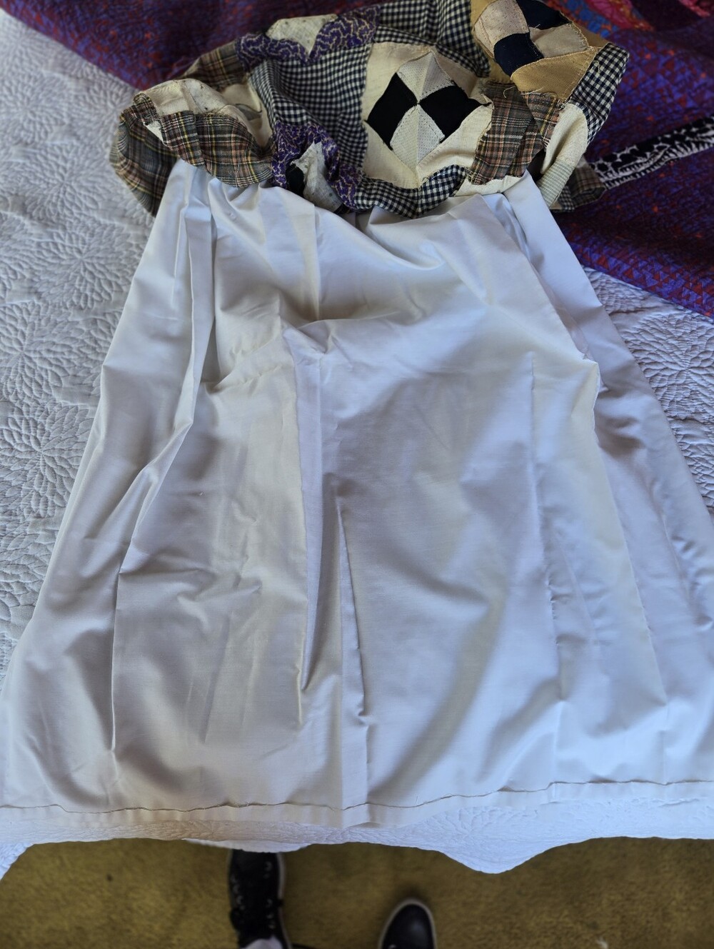 Vintage Patchwork Skirt in Navy and Cream + White Gap Cotton Blouse Extra Small - Picture 7 of 14